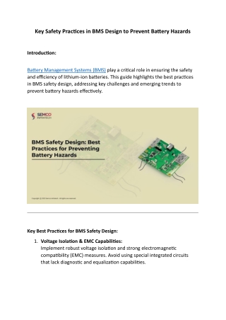 Key Safety Practices in BMS Design to Prevent Battery Hazards