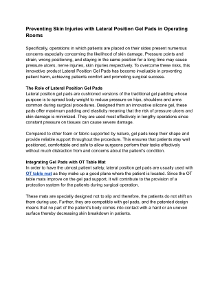 Preventing Skin Injuries with Lateral Position Gel Pads in Operating Rooms