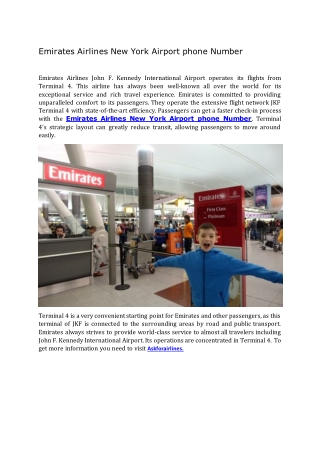 Emirates Airlines New York Airport phone Number