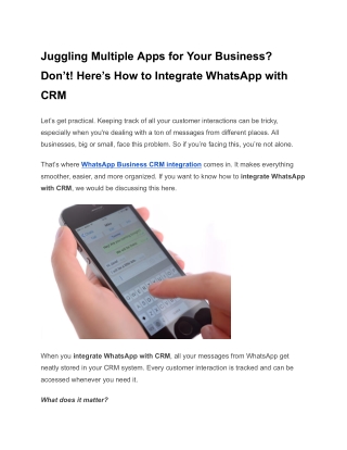 Juggling Multiple Apps for Your Business? Don’t! Here’s How to Integrate WhatsAp