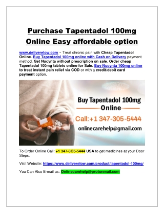 Purchase Tapentadol 100mg Online easy affordable option