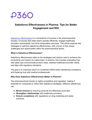 Salesforce Effectiveness in Pharma: Tips for Better Engagement and ROI