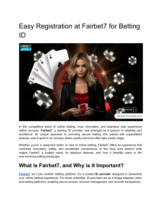 Easy Registration at Fairbet7 for Betting ID