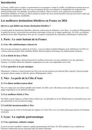 Les meilleures destinations hôtelières en France en 2024
