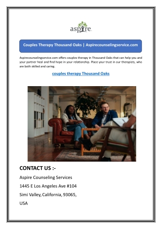 Couples Therapy Thousand Oaks  Aspirecounselingservice