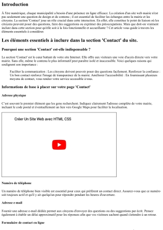 Les éléments essentiels à inclure dans la section 'Contact' du site.