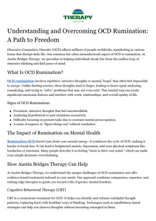 Understanding and Overcoming OCD Rumination A Path to Freedom