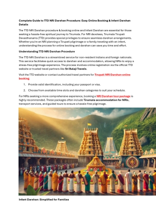 Complete Guide to TTD NRI Darshan Procedure: Easy Online Booking & Infant Darsha