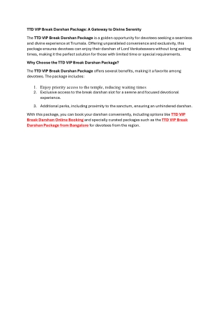 TTD VIP Break Darshan Package from Bangalore