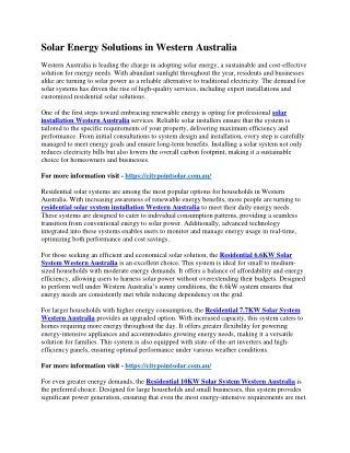 Solar Energy Solutions in Western Australia