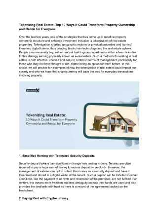 Tokenizing Real Estate10 Ways It Could Transform Property Ownership and Rental for Everyone