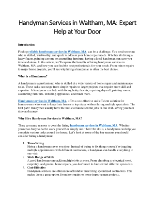 Handyman Services in Waltham MA Expert Help at Your Door