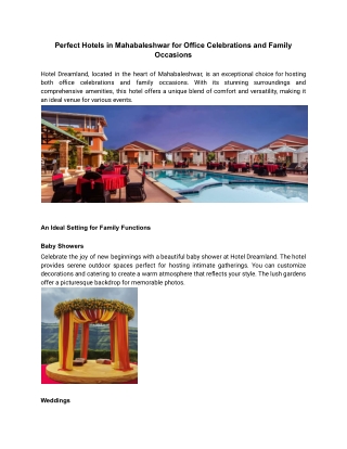 Perfect Hotels in Mahabaleshwar for Office Celebrations and Family Occasions