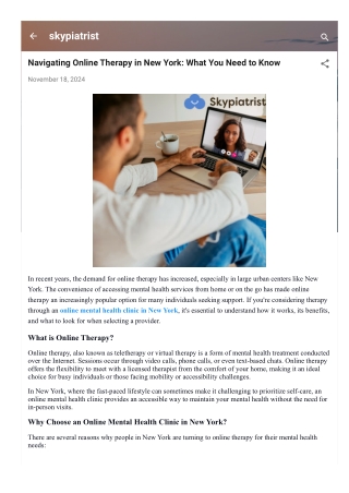 Navigating Online Therapy in New York What You Need to Know