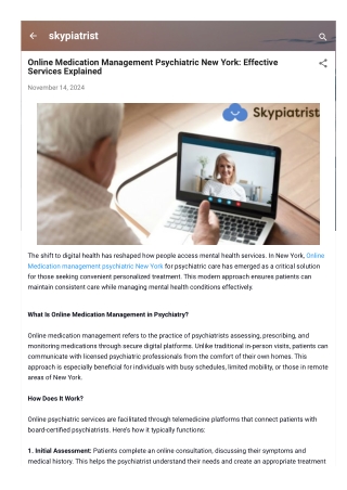 Online Medication Management Psychiatric New York Effective Services Explained