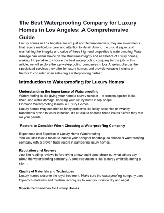 Best Waterproofing Company for Luxury Homes in Los Angeles