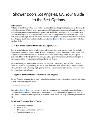 Shower Doors Los Angeles CA Your Guide to the Best Options