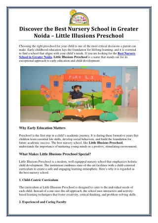 Best Nursery School in Greater Noida - Little Illusions Preschool