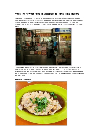 Must-Try Hawker Food in Singapore for First-Time Visitors