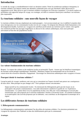 Le tourisme solidaire : une nouvelle façon de voyager
