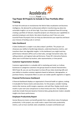 Top Power BI Projects to Include in Your Portfolio After Training