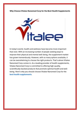 Why Choose Vitalee Nanomed Corp for the Best Health Supplements