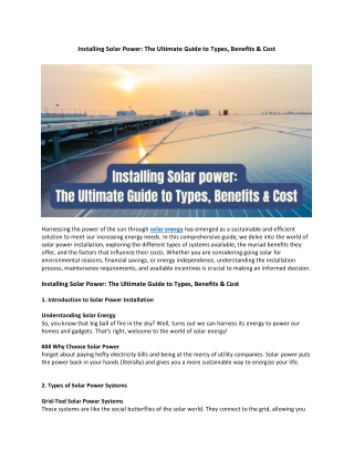 Installing Solar Power: The Ultimate Guide to Types, Benefits & Cost