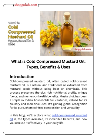 What is Cold Compressed Mustard Oil Types, Benefits & Uses