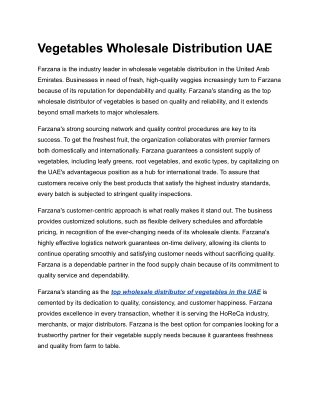 Vegetables Wholesale Distribution UAE