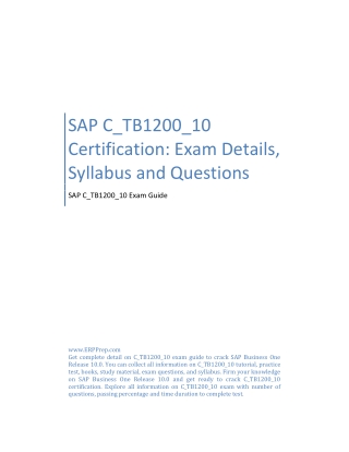 SAP C_TB1200_10 Certification: Exam Details, Syllabus and Questions