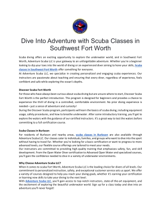 Dive Into Adventure with Scuba Classes in Southwest Fort Worth