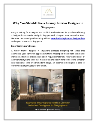 Why You Should Hire a Luxury Interior Designer in Singapore