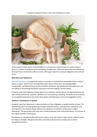 Sustainable Palm Leaf Tableware by Ecodyne in Israel