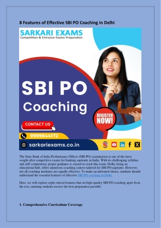8 Features of Effective SBI PO Coaching in Delhi
