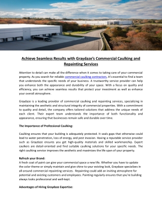 Achieve Seamless Results with Graydaze’s Commercial Caulking and Repainting Services