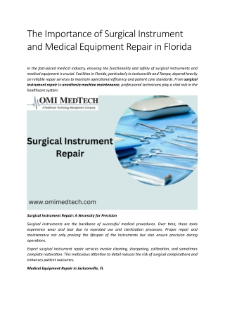 The Importance of Surgical Instrument and Medical Equipment Repair in Florida