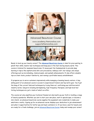 Elevate Your Career with an Advanced Beautician Course