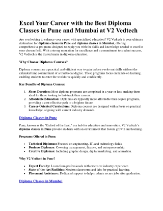 Excel Your Career with the Diploma Classes in Pune and Mumbai