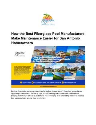 How the Best Fiberglass Pool Manufacturers Make Maintenance Easier for San Antonio Homeowners
