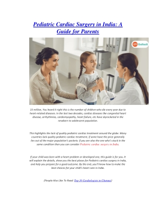Pediatric Cardiac Surgery in India A Guide for Parents