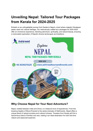 Nepal Tour Packages from Kerala 2024-25