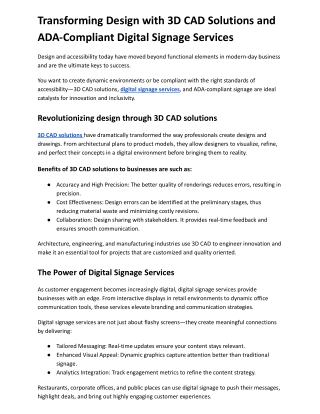 Transforming Design with 3D CAD Solutions and ADA-Compliant Digital Signage Services