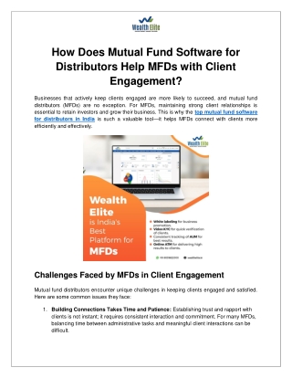 How Does Mutual Fund Software for Distributors Help MFDs with Client Engagement