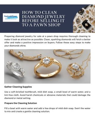 How to Clean Diamond Jewelry Before Selling It to a Pawn Shop