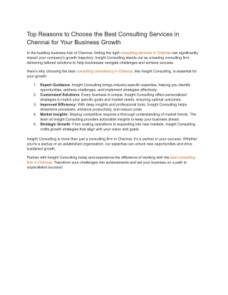 Top Reasons to Choose the Best Consulting Services in Chennai for Your Business Growth