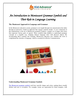 An Introduction to Montessori Grammar Symbols and Their Role in Language Learning