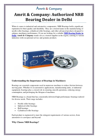 NRB Bearing Dealer in Delhi - Amrit & Company