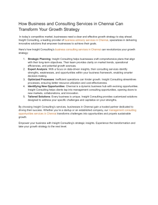 How Business and Consulting Services in Chennai Can Transform Your Growth Strategy