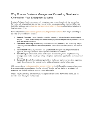 Why Choose Business Management Consulting Services in Chennai for Your Enterprise Success