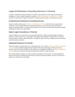 Legal and Business Consulting Services in Chennai